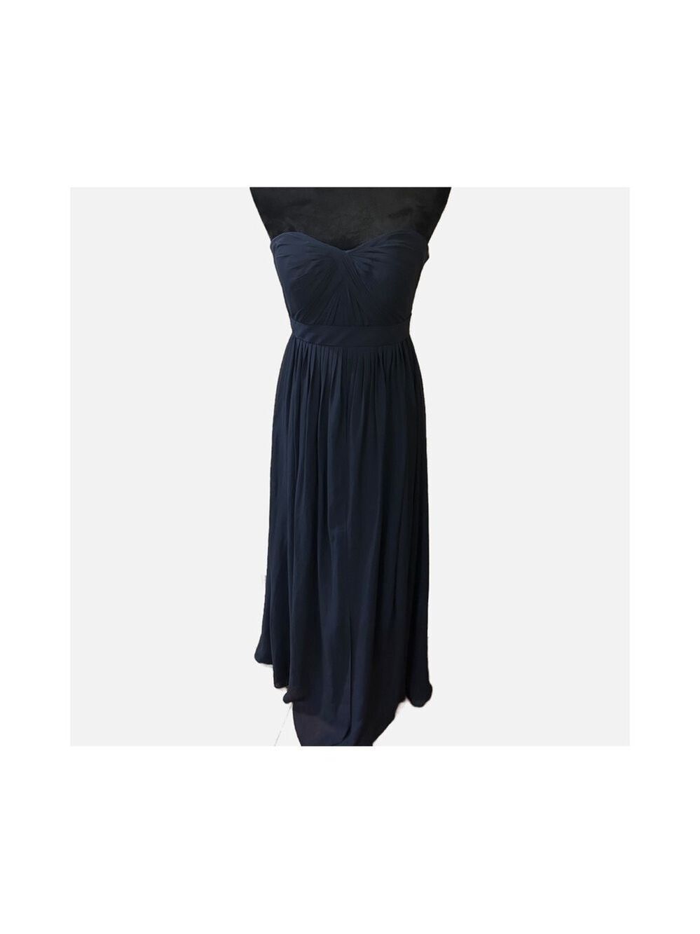 BHLDN Jenny Yoo Aiden Bridesmaids Wedding Dress Chiffon Sz 6 Navy Strapless